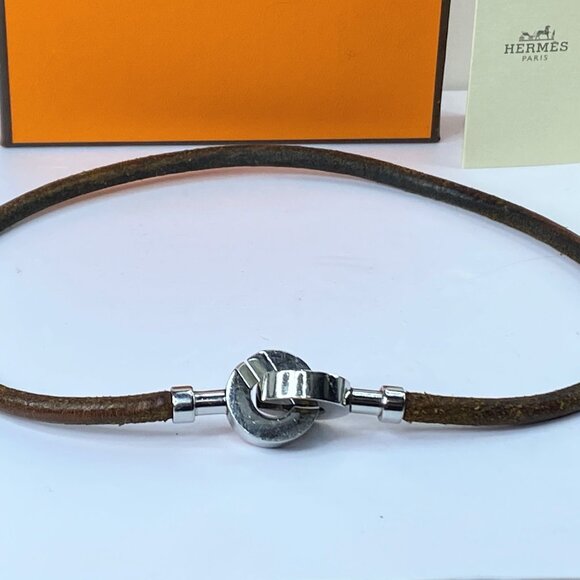 Hermes Leathers & Silver Metal necklace/double wrap...